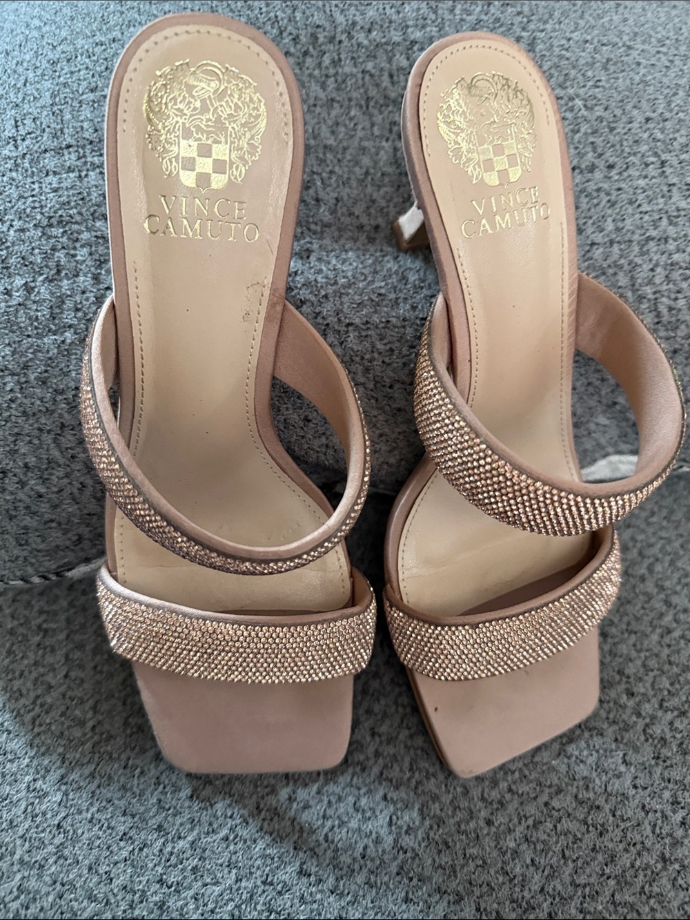 Vince Camuto Blush Rose Gold Crystal-Embellished Mules